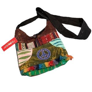 FRESTYLE SMALL FRINGED PATCHWORK HOBO BAG MULTICOLORED NEW WITH TAGS